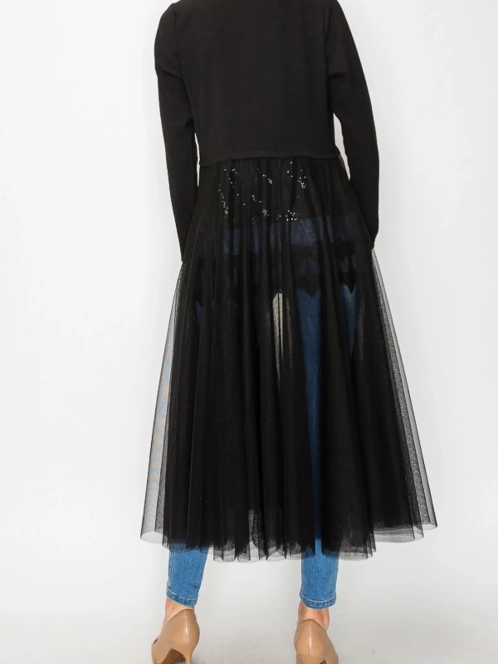 Black Sheer Tulle Midi Overlay Jacket m